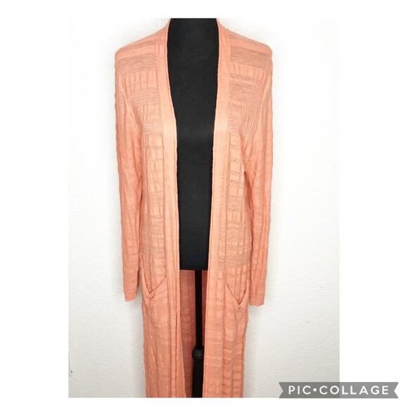 Anthropologie Moth coral orange linen blend open front duster cardigan Large - Picture 2 of 16